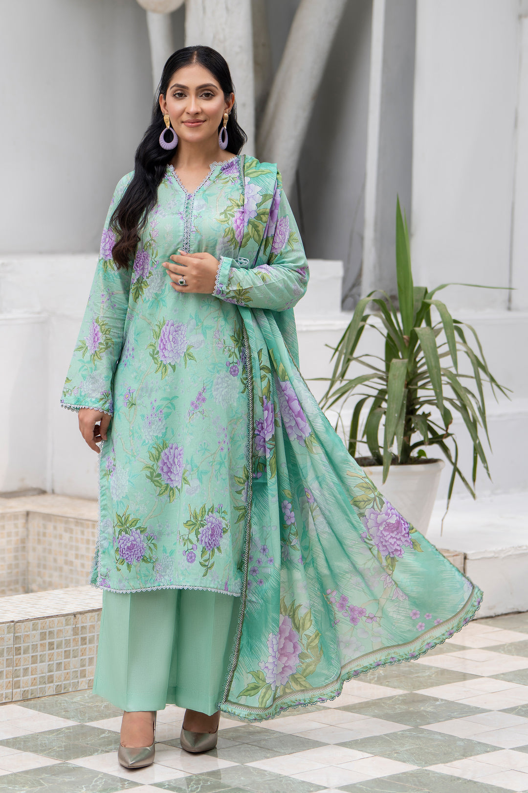3 Piece Unstitched Teal Lawn - SU25V29-S2 - JACQUARD CLOTHING