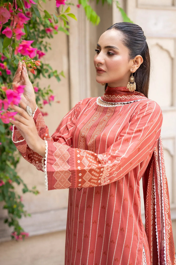 3 Piece Unstitched Terra Cotta Premium Printed Lawn - Jacquard Clothing