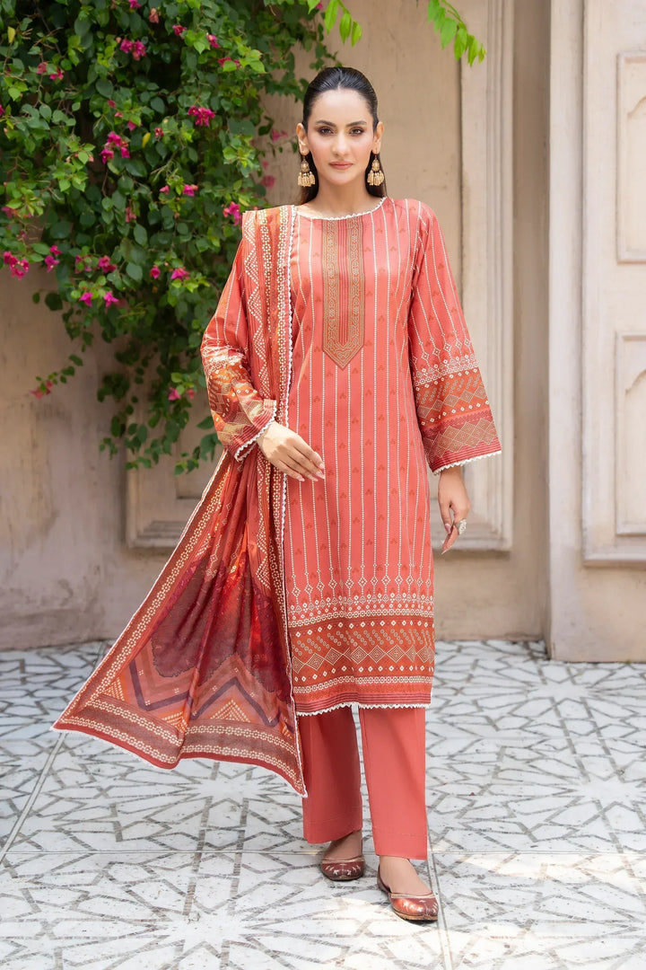 3 Piece Unstitched Terra Cotta Premium Printed Lawn - Jacquard Clothing
