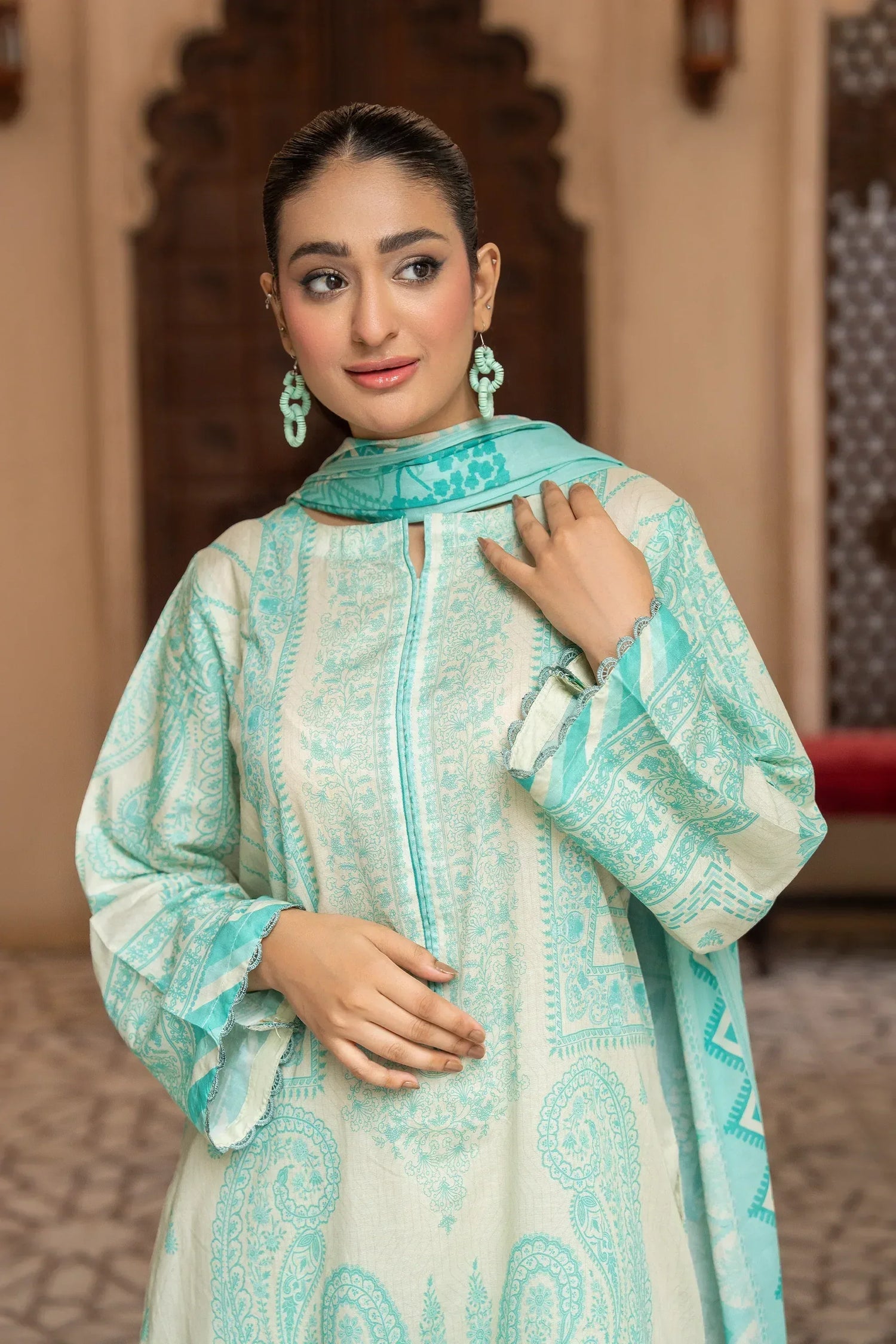 3 Piece Unstitched Tiffany Blue Premium Printed Lawn Suit - Jacquard Clothing Summer 2026
