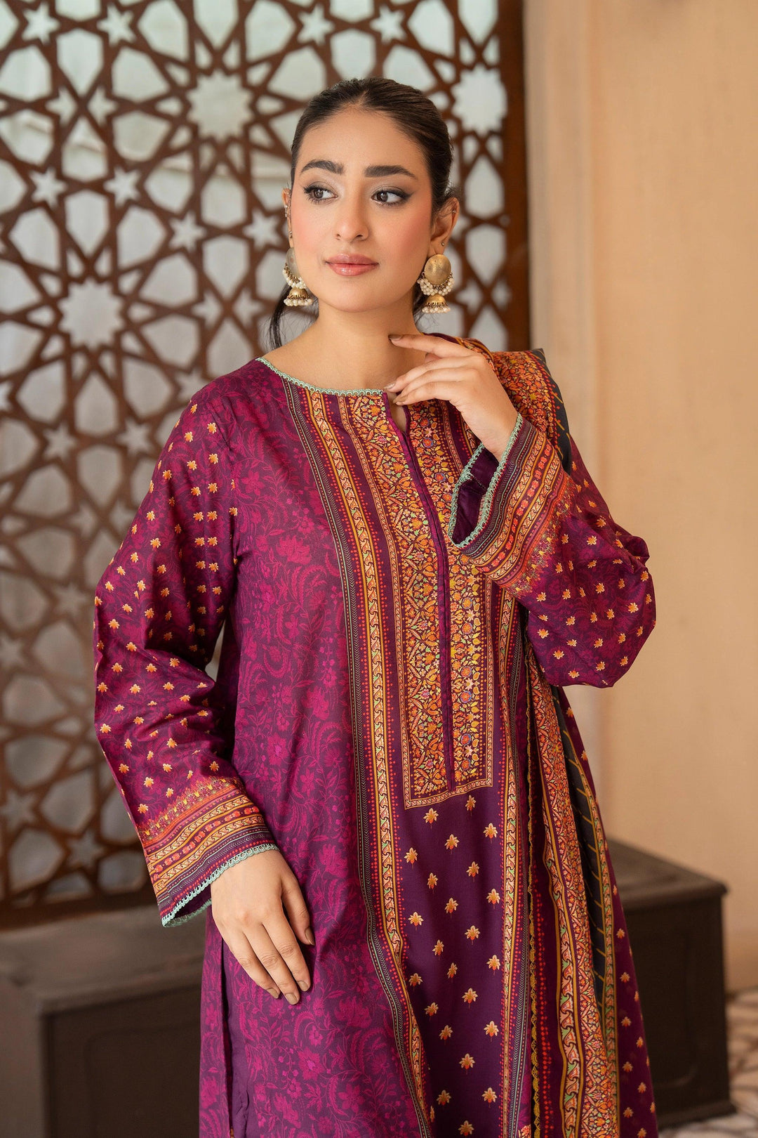 3 Piece Unstitched Tyrian Purple Premium Printed Law Suit - Jacquard Clothing Summer 2026