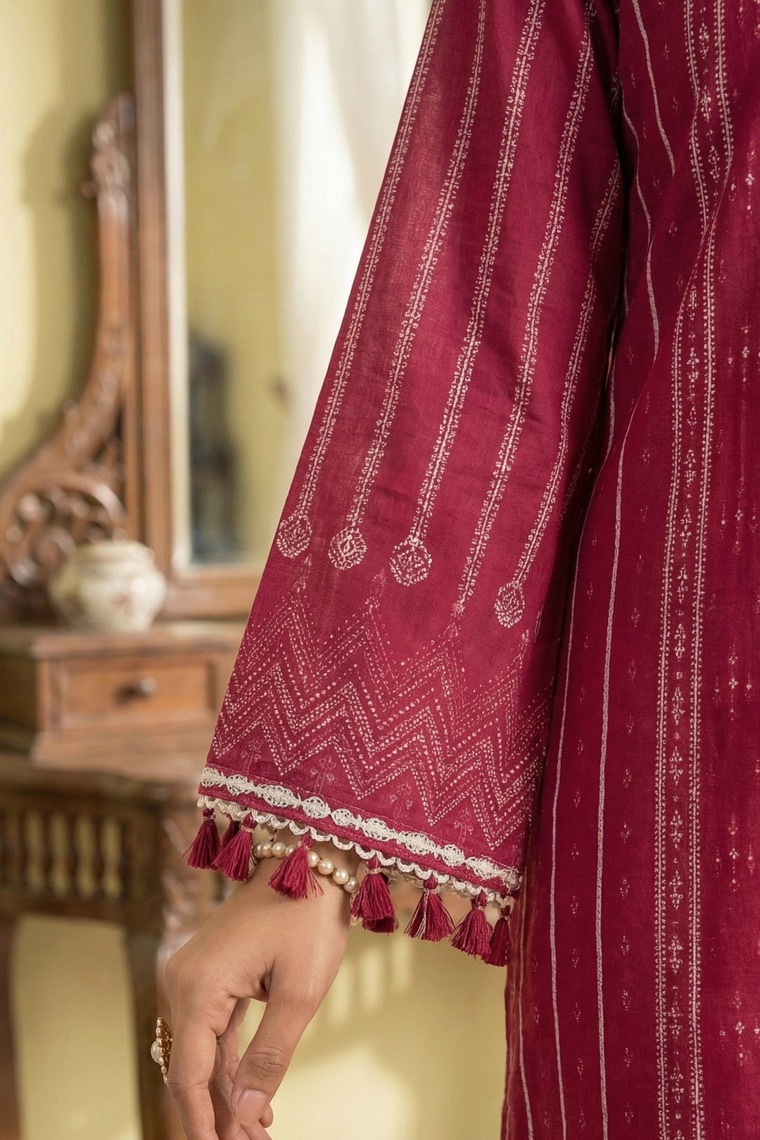 3 Piece Unstitched Vivid Burgundy Premium Printed Lawn Suit - Jacquard Soha Afreen Summer 2026 Collection