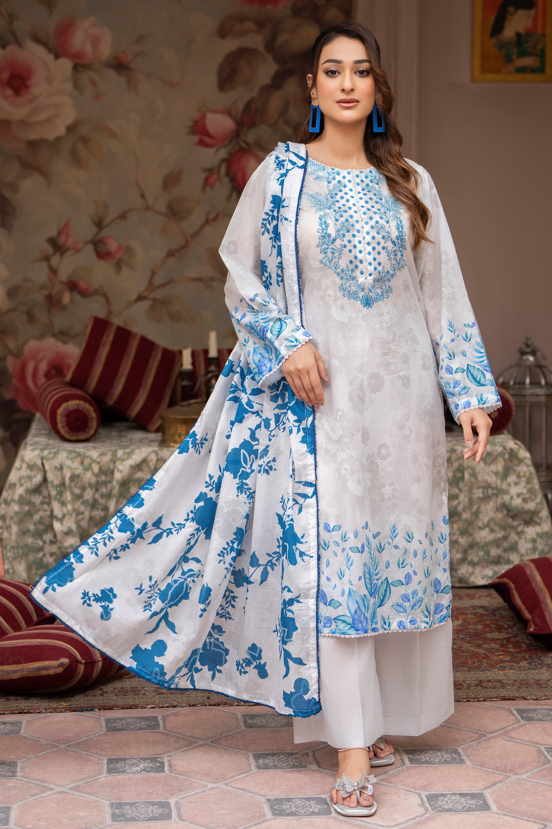 3 Piece Unstitched White Lawn - SU25V22-S10 - JAQUARD CLOTHING