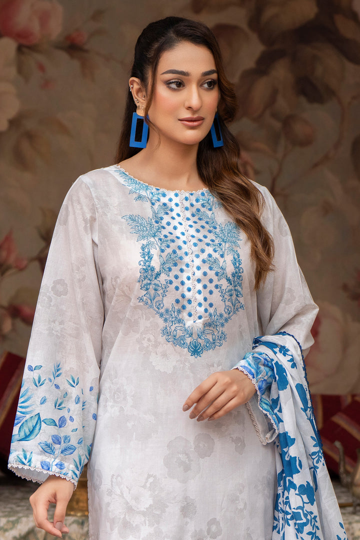 3 Piece Unstitched White Lawn - SU25V22-S10 - JAQUARD CLOTHING