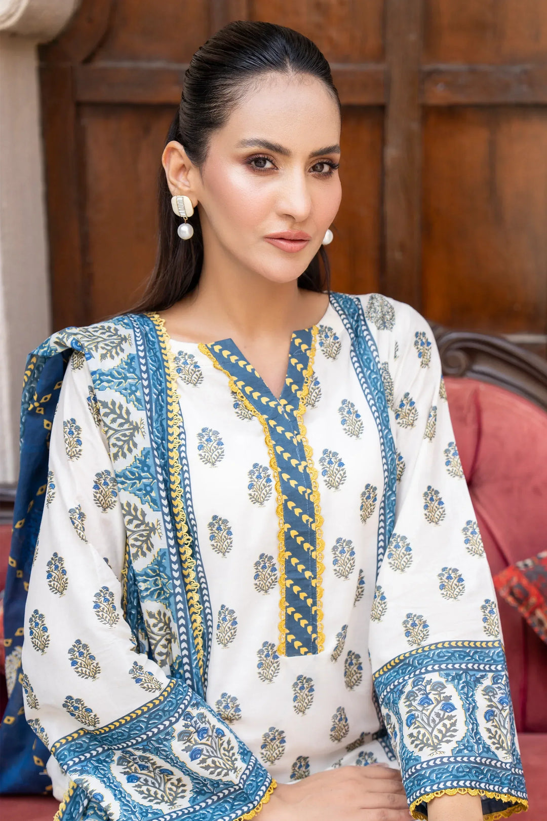 3 Piece Unstitched White Smoke Premium Printed Lawn Suit - Jacquard Clothing Summer 2026