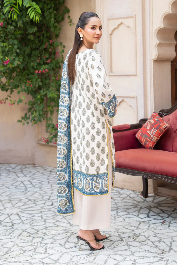 3 Piece Unstitched White Smoke Premium Printed Lawn Suit - Jacquard Clothing Summer 2026