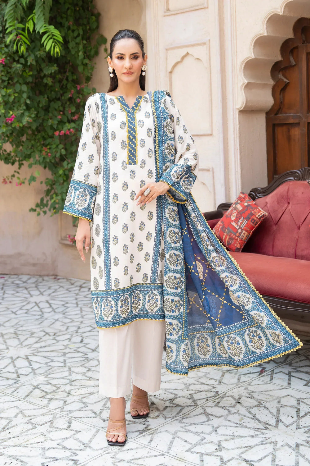 3 Piece Unstitched White Smoke Premium Printed Lawn Suit - Jacquard Clothing Summer 2026