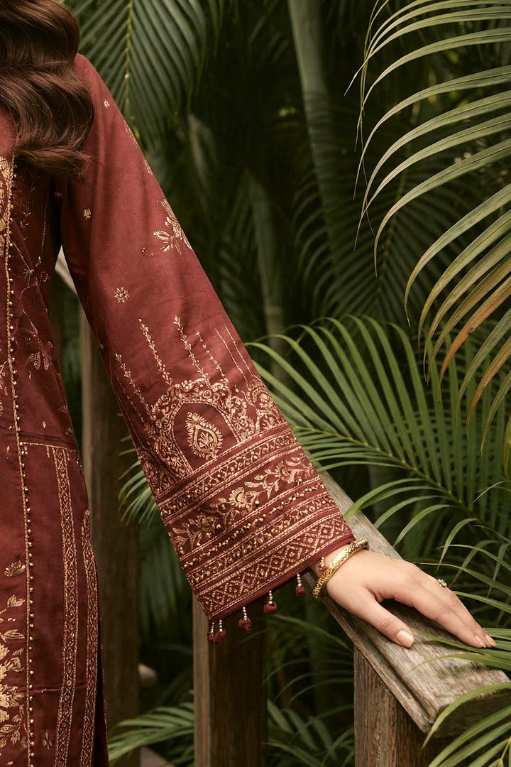 3 Piece Unstitched Wine Premium Printed Lawn Suit By Jacquard Clothing Summer 2026 Collection