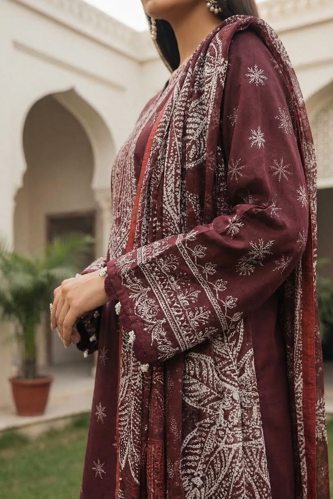 3 Piece Unstitched Wine Premium Printed Lawn Suit By Jacquard Clothing Summer 2026 Collection