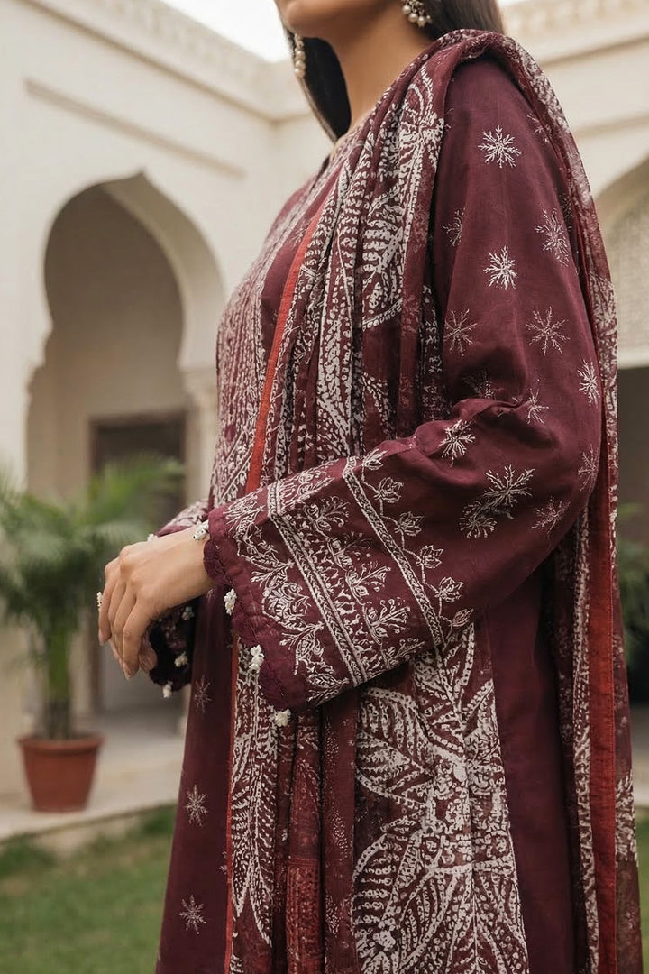 3 Piece Unstitched Wine Premium Printed Lawn Suit By Jacquard Clothing Summer 2026 Collection