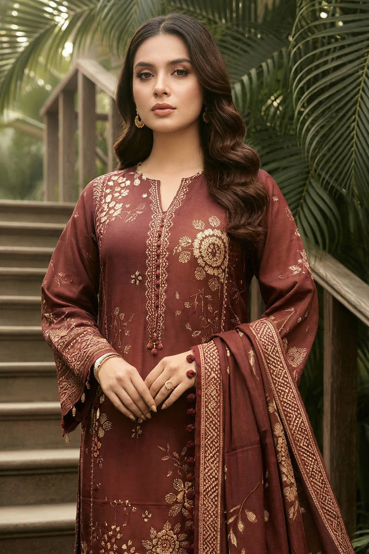 3 Piece Unstitched Wine Premium Printed Lawn Suit By Jacquard Clothing Summer 2026 Collection