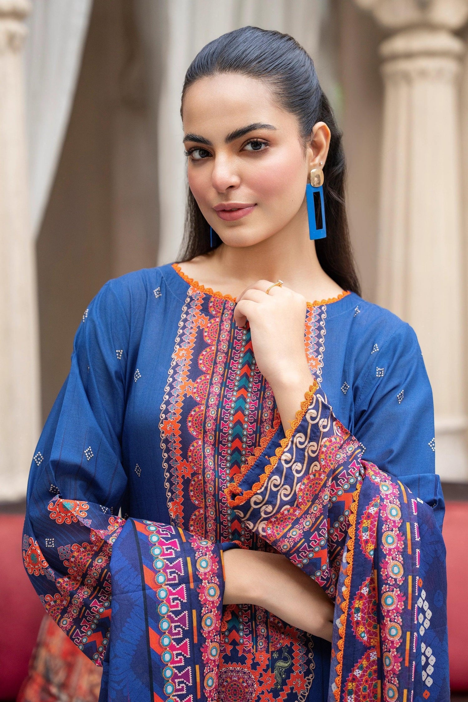 3 Piece Unstitched Yale blue Premium Printed Lawn Suit - Jacquard Clothing Summer 2026