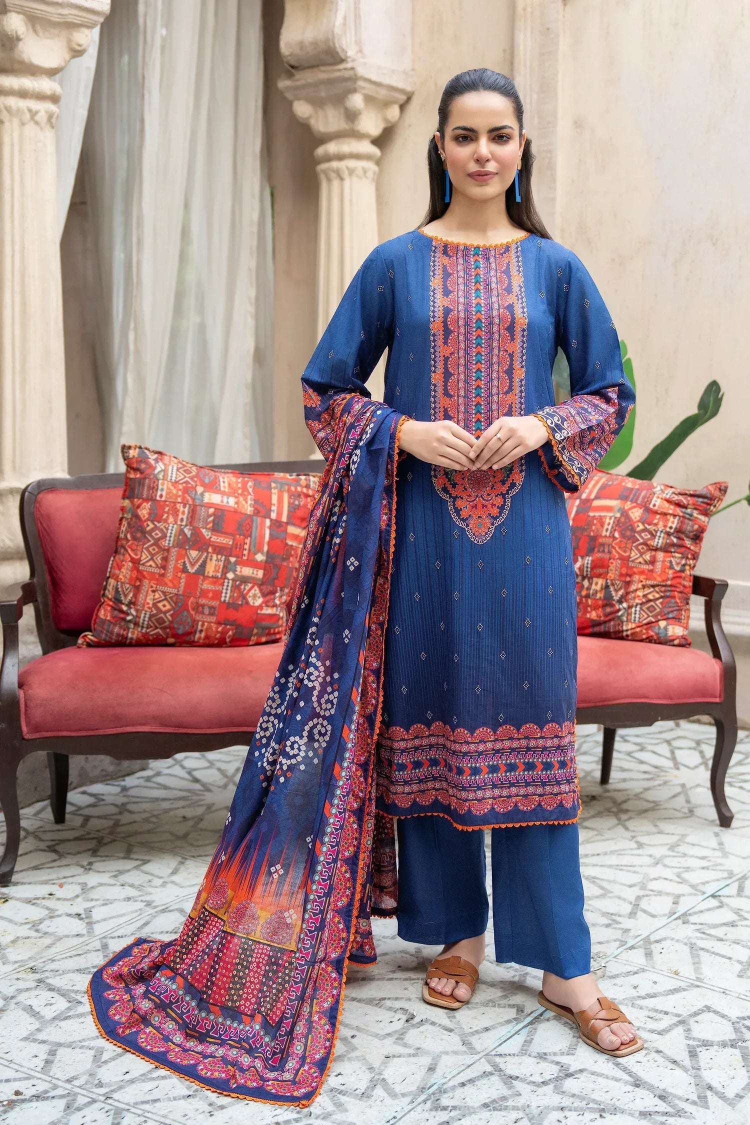 3 Piece Unstitched Yale blue Premium Printed Lawn Suit - Jacquard Clothing Summer 2026