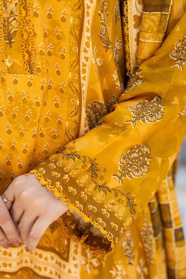 3 Piece Unstitched Yellow Premium Linen