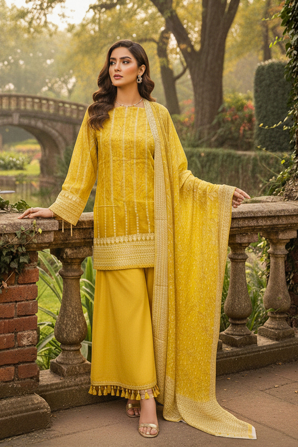 3 Piece Unstitched Yellow Premium Printed Lawn