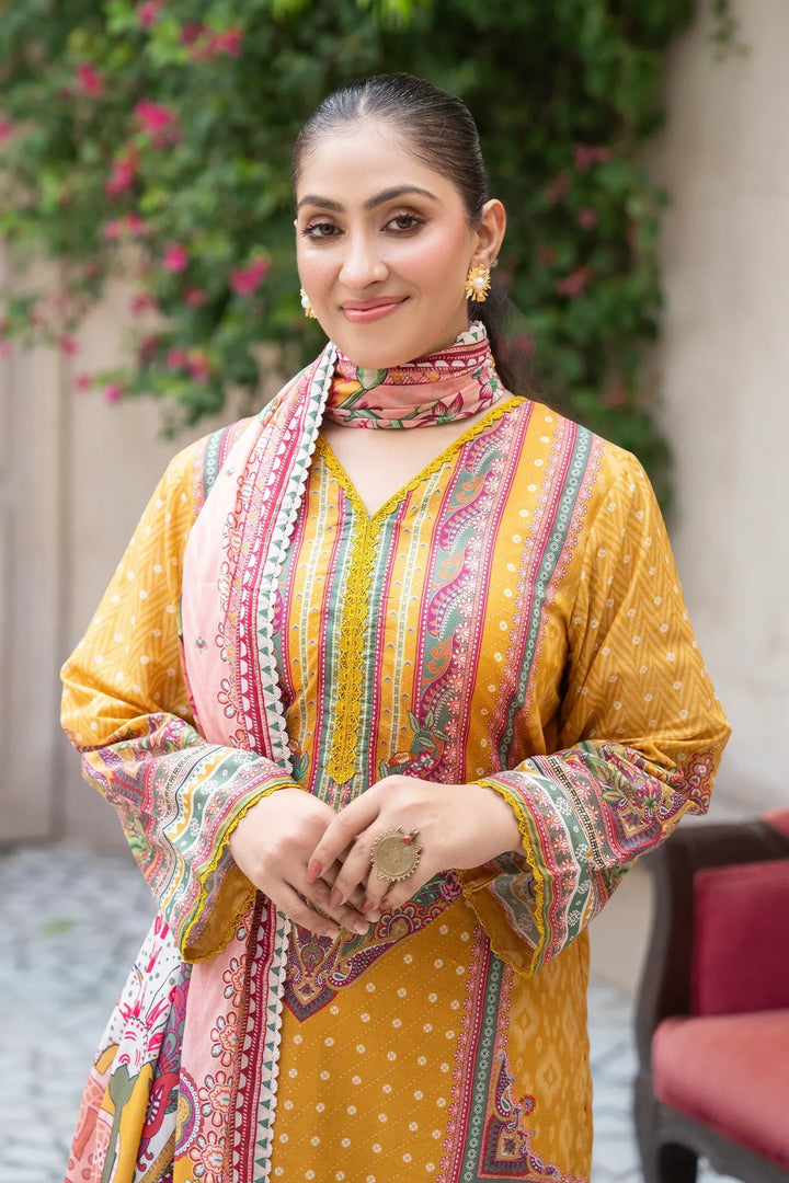 3 Piece Unstitched Yellow Premium Printed Lawn Suit - Jacquard Clothing Summer 2026