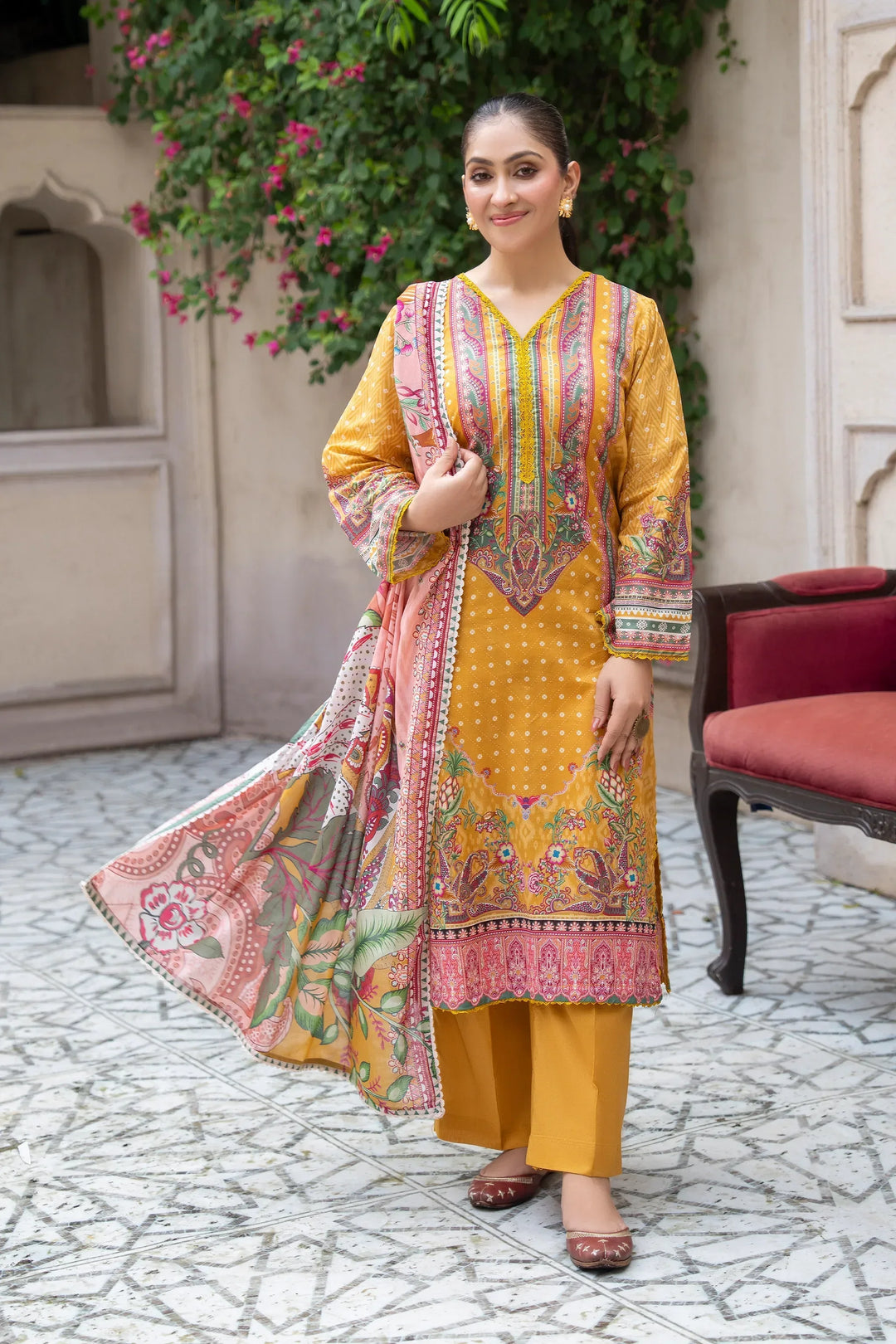 3 Piece Unstitched Yellow Premium Printed Lawn Suit - Jacquard Clothing Summer 2026