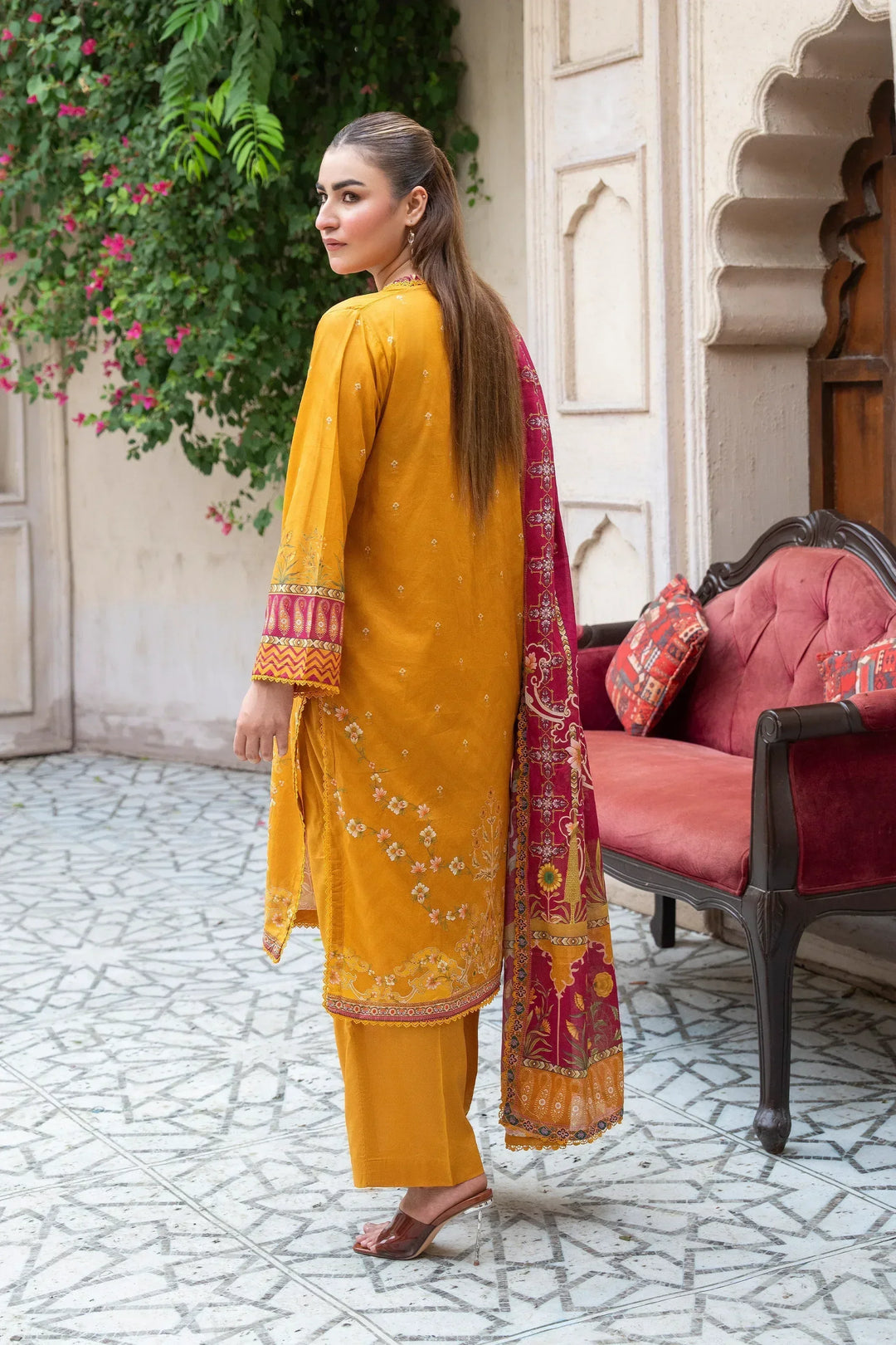 3 Piece Unstitched orange Printed Lawn Suit - Jacquard Clothing Summer 2026