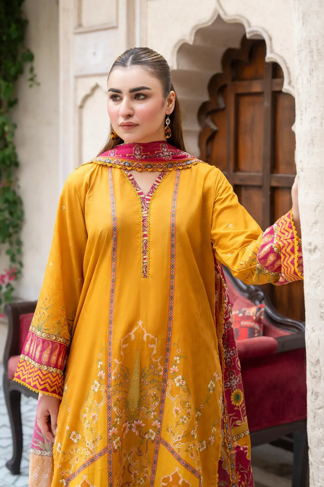 3 Piece Unstitched orange Printed Lawn Suit - Jacquard Clothing Summer 2026