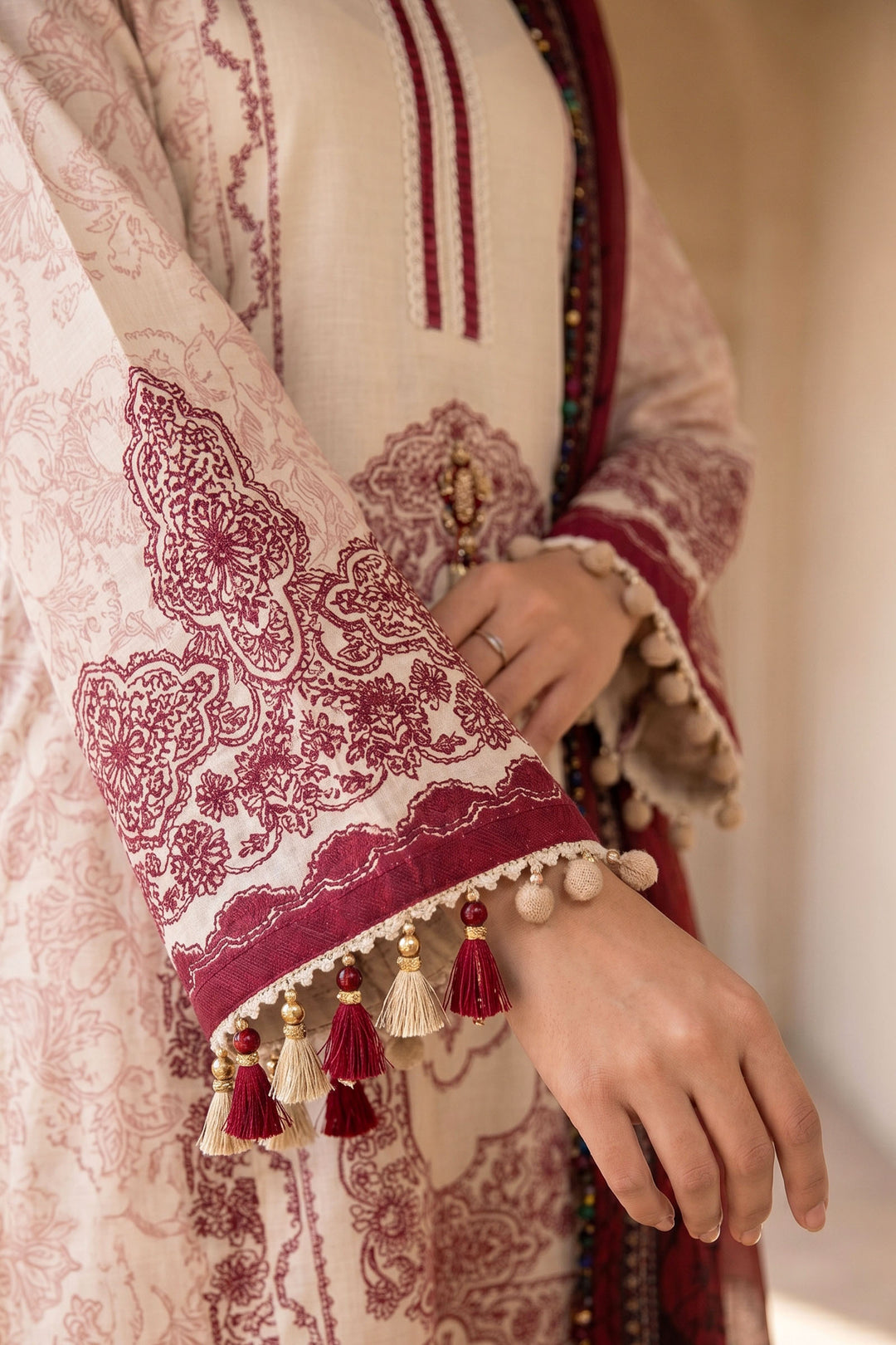 3 Piece Unstitched Beige Premium Lawn