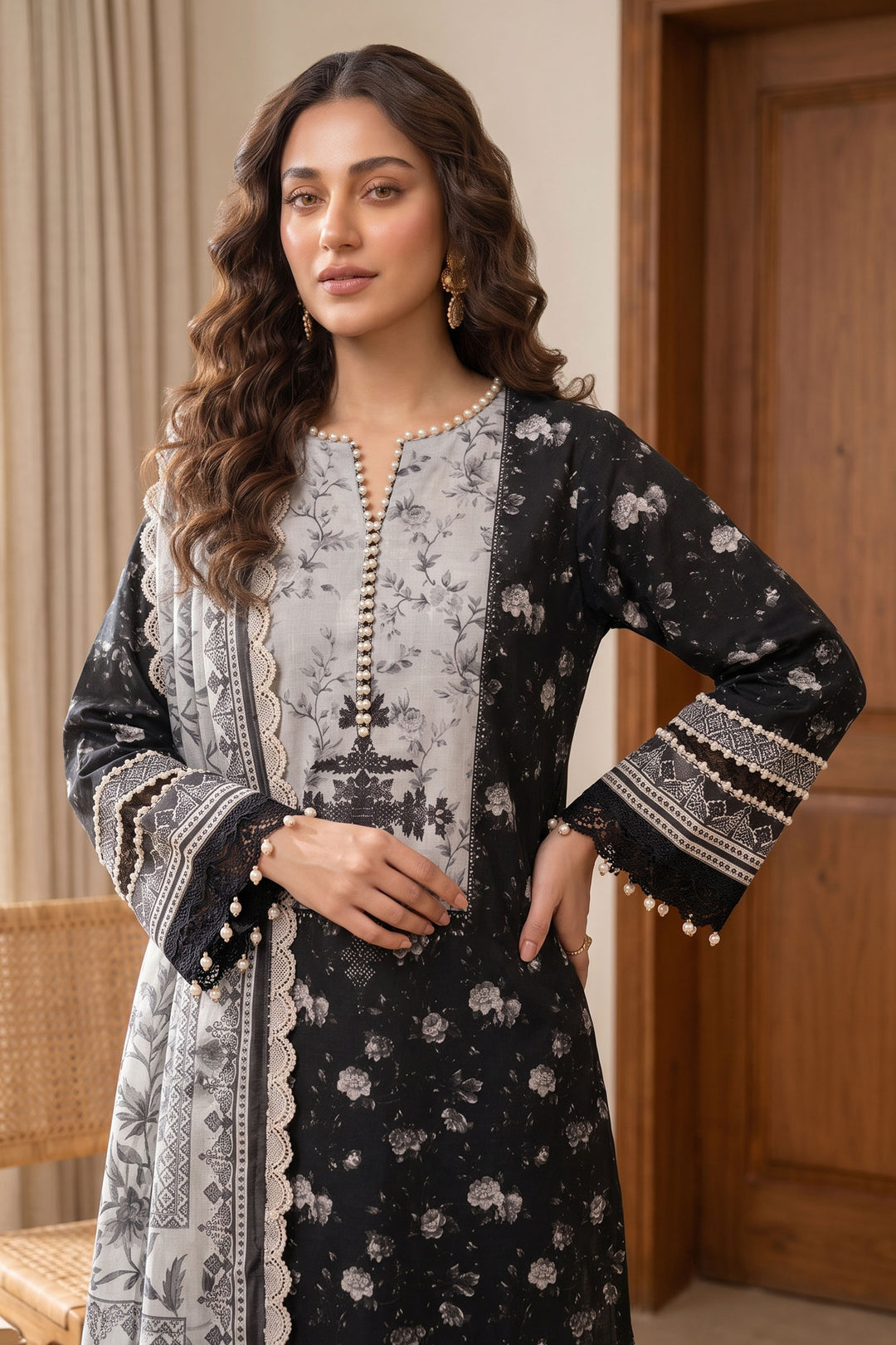 Black 3 Piece Unstitched Premium Printed Lawn