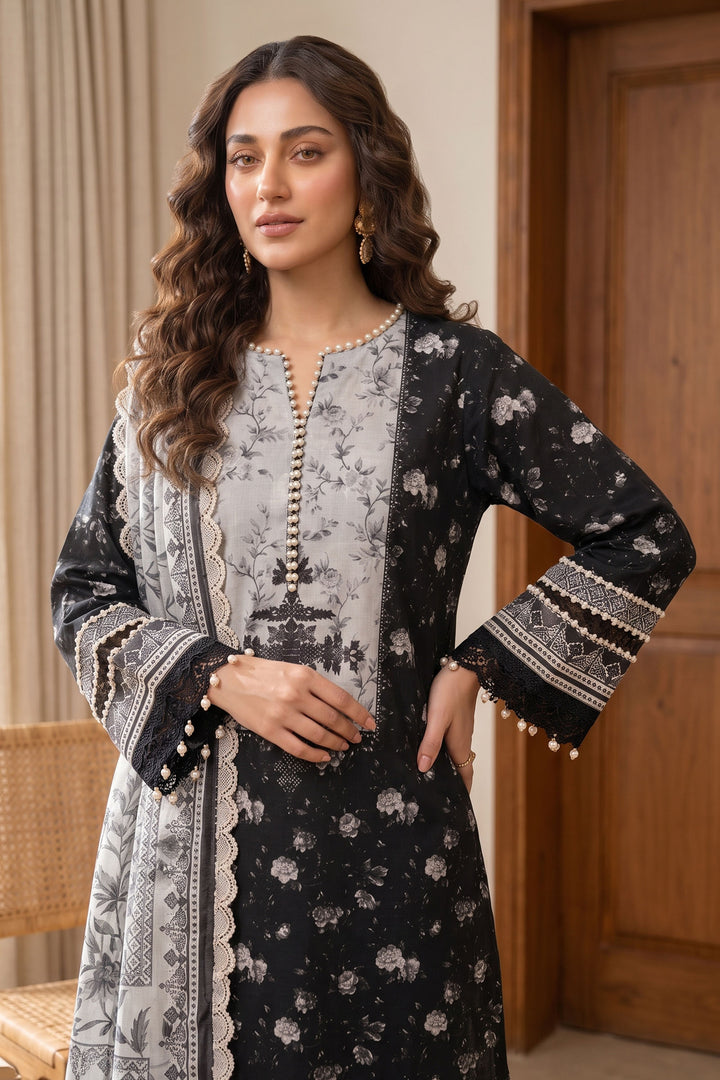 Black 3 Piece Unstitched Premium Printed Lawn