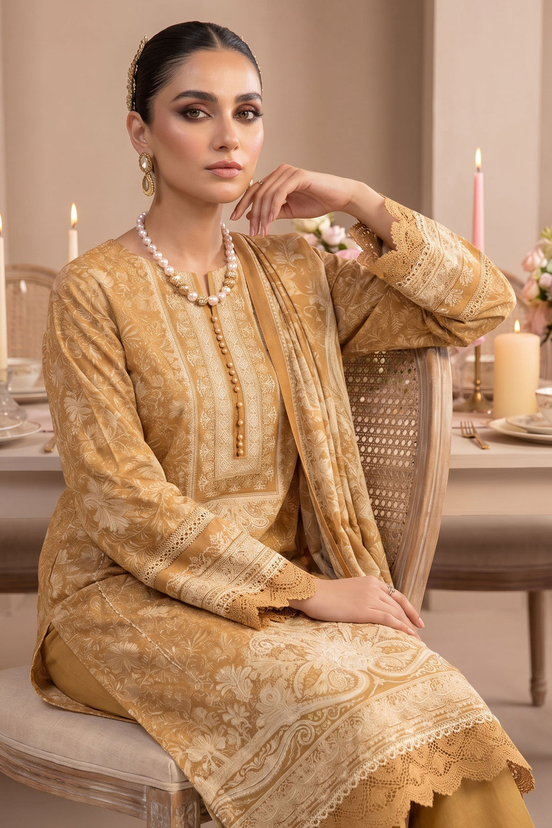 Mustard 3 Piece Unstitched Premium Printed Lawn