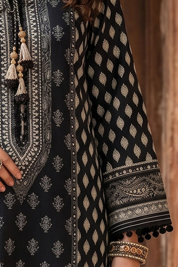 3 Piece Unstitched Black Premium Lawn