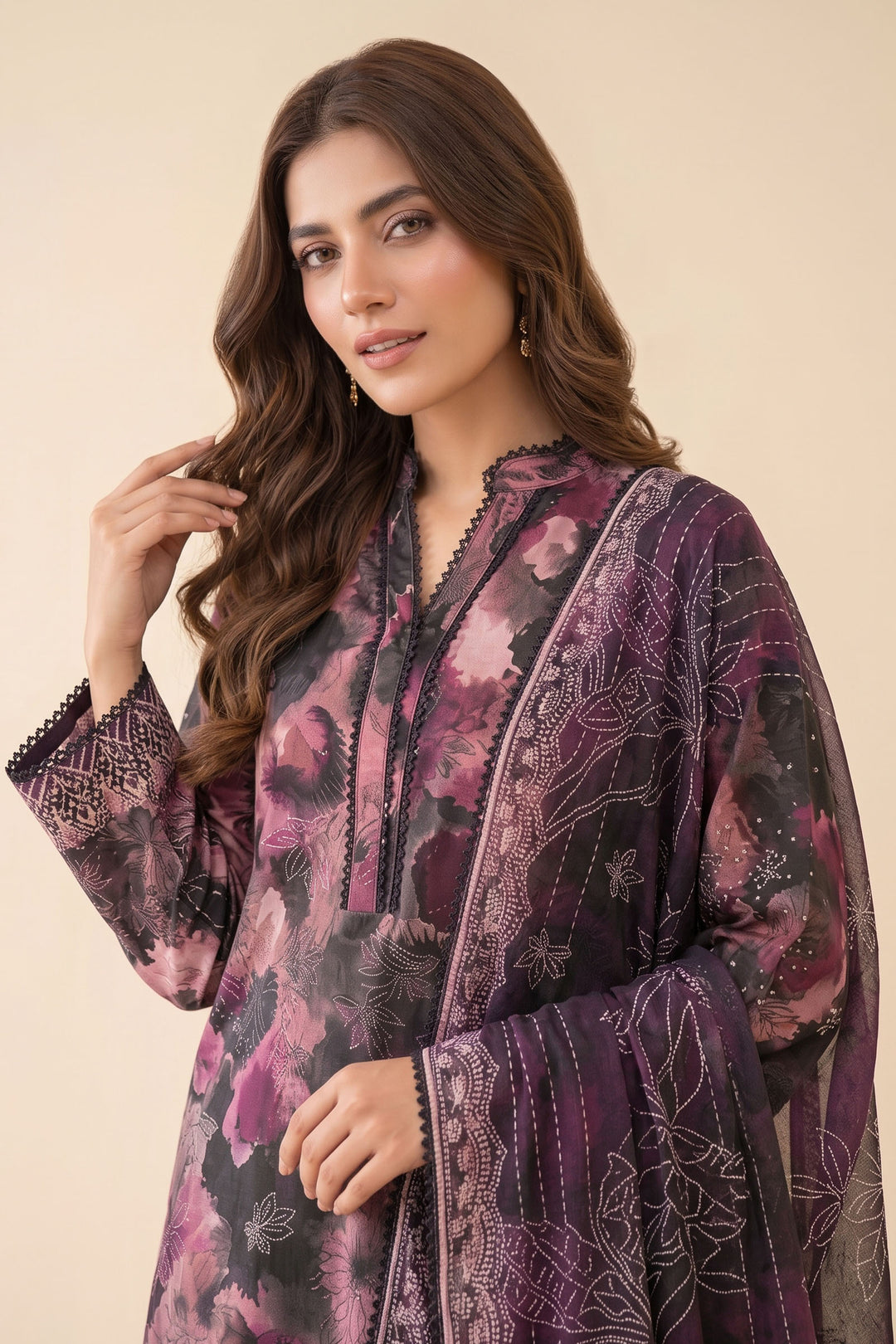 3 Piece Unstitched Plum Premium Linen