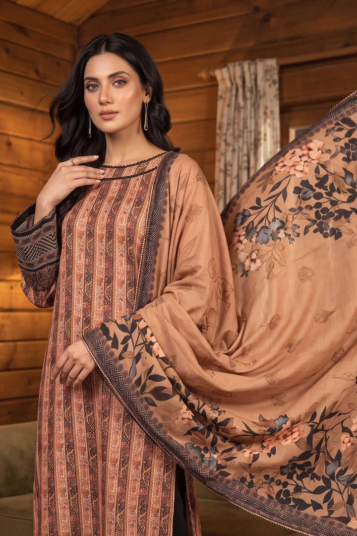 3 Piece Unstitched Brown Premium Linen