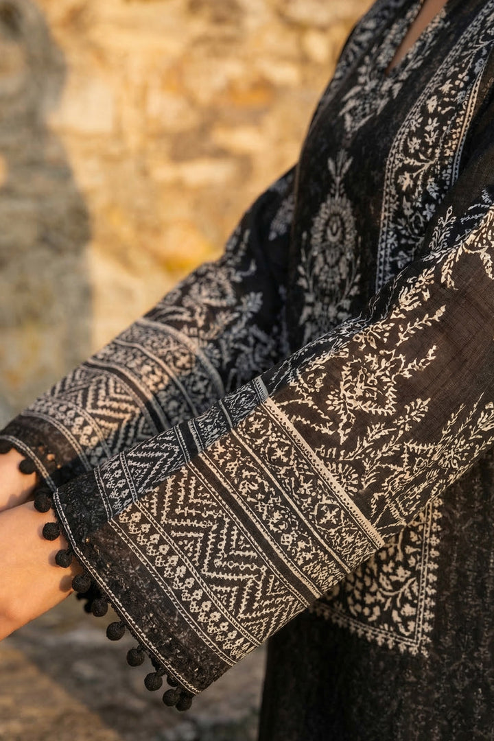 3 Piece Unstitched Black Premium Printed Lawn