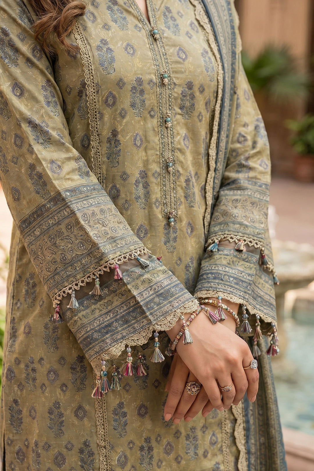 Khaki 3 Piece Unstitched Premium Printed Lawn