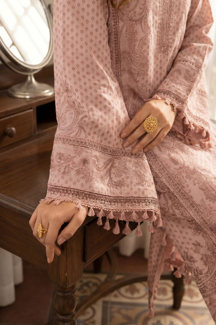 Pinkish Tan 3 Piece Unstitched Premium Printed Lawn
