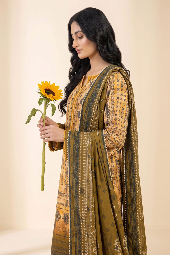3 Piece Unstitched Apricot Premium Linen