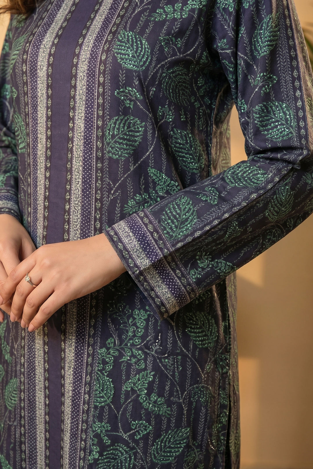 2 Piece Cadet Blue Unstitched Printed Cambric Co-Ord Set