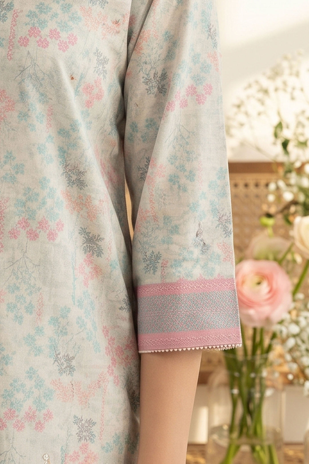 Pastel Gray 2 Piece Unstitched Printed Cambric Co-Ord Set