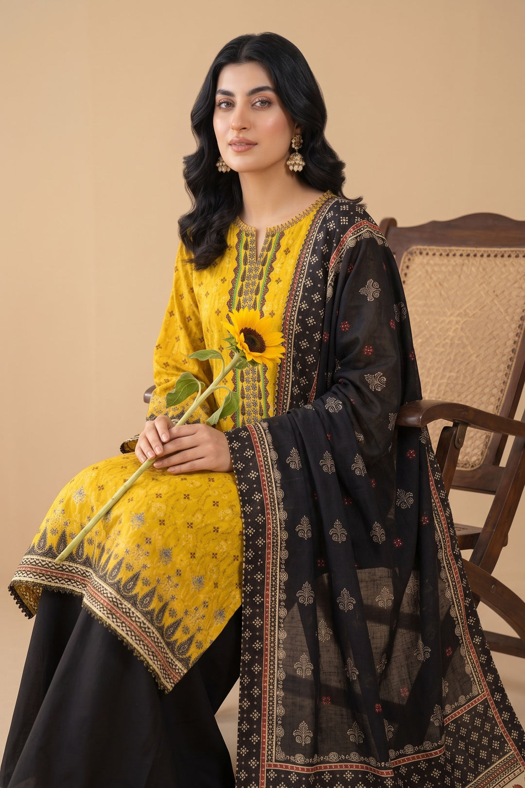 3 Piece Unstitched Yellow Premium Linen