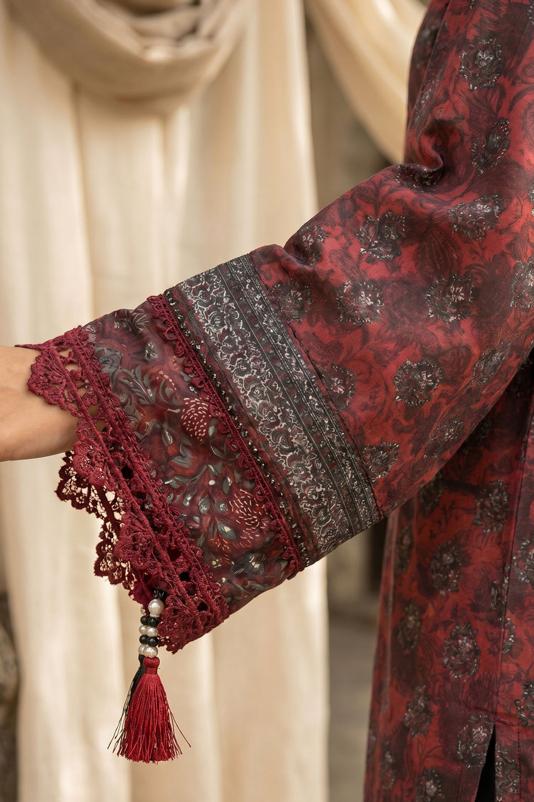 Red 3 Piece Unstitched Premium Printed Lawn