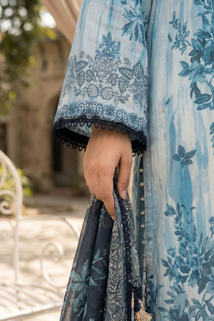 3 Piece Unstitched Blue Premium Lawn
