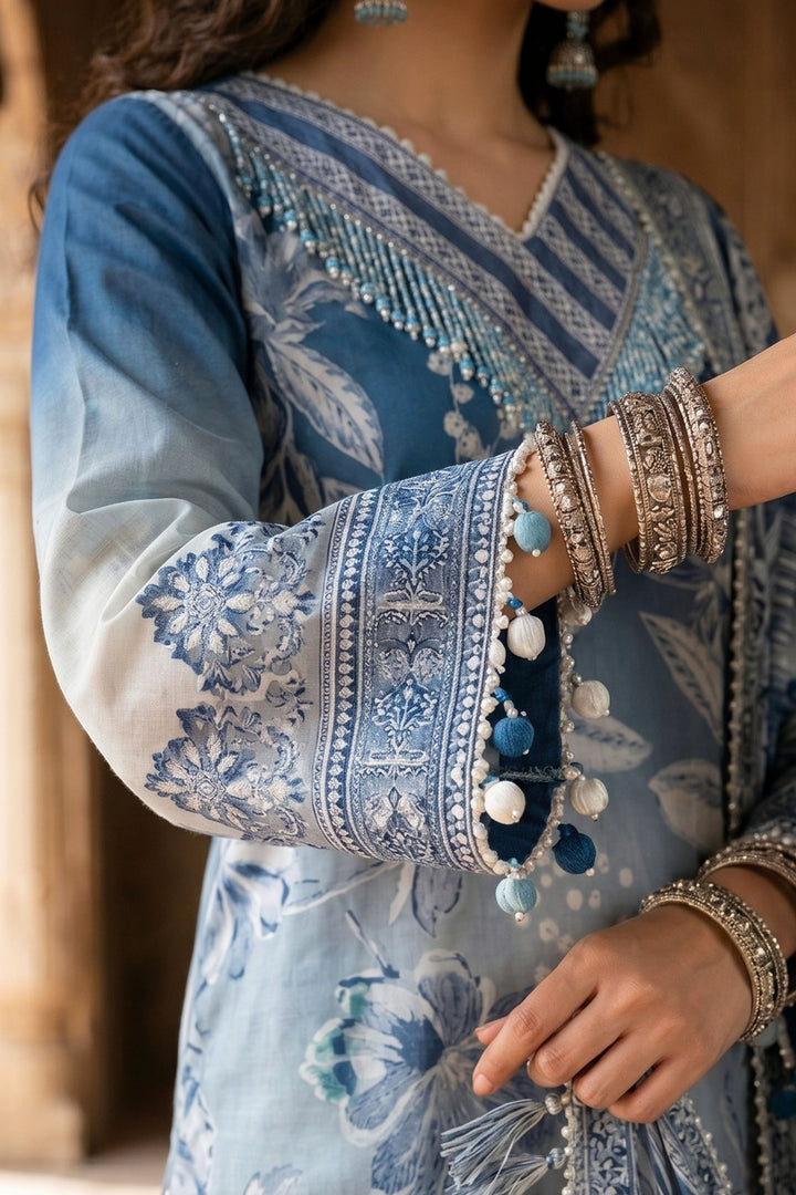3 Piece Unstitched Blue Premium Lawn