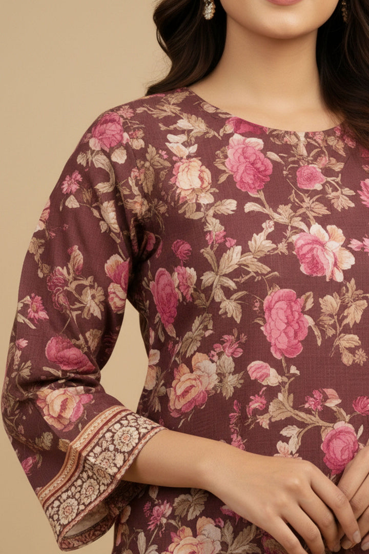 Unstitched Premium Merlot red Printed Co-Ord Set