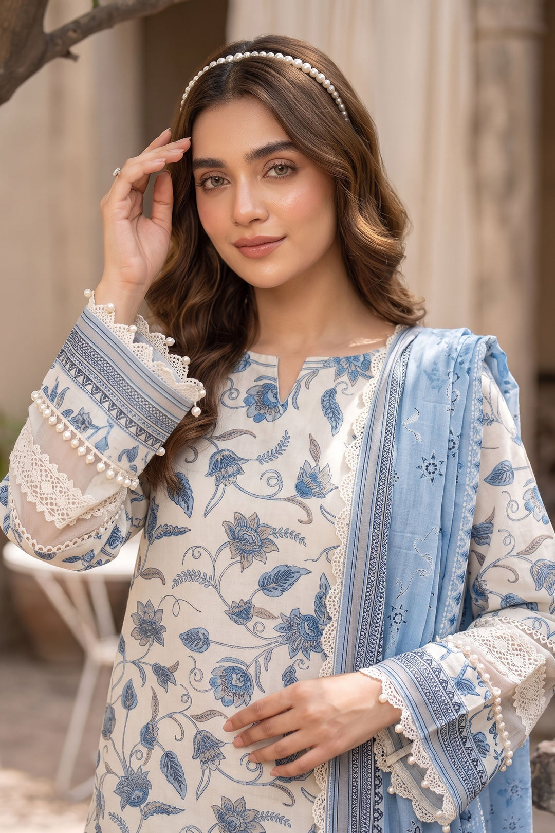 Antique White 3 Piece Unstitched Premium Printed Lawn