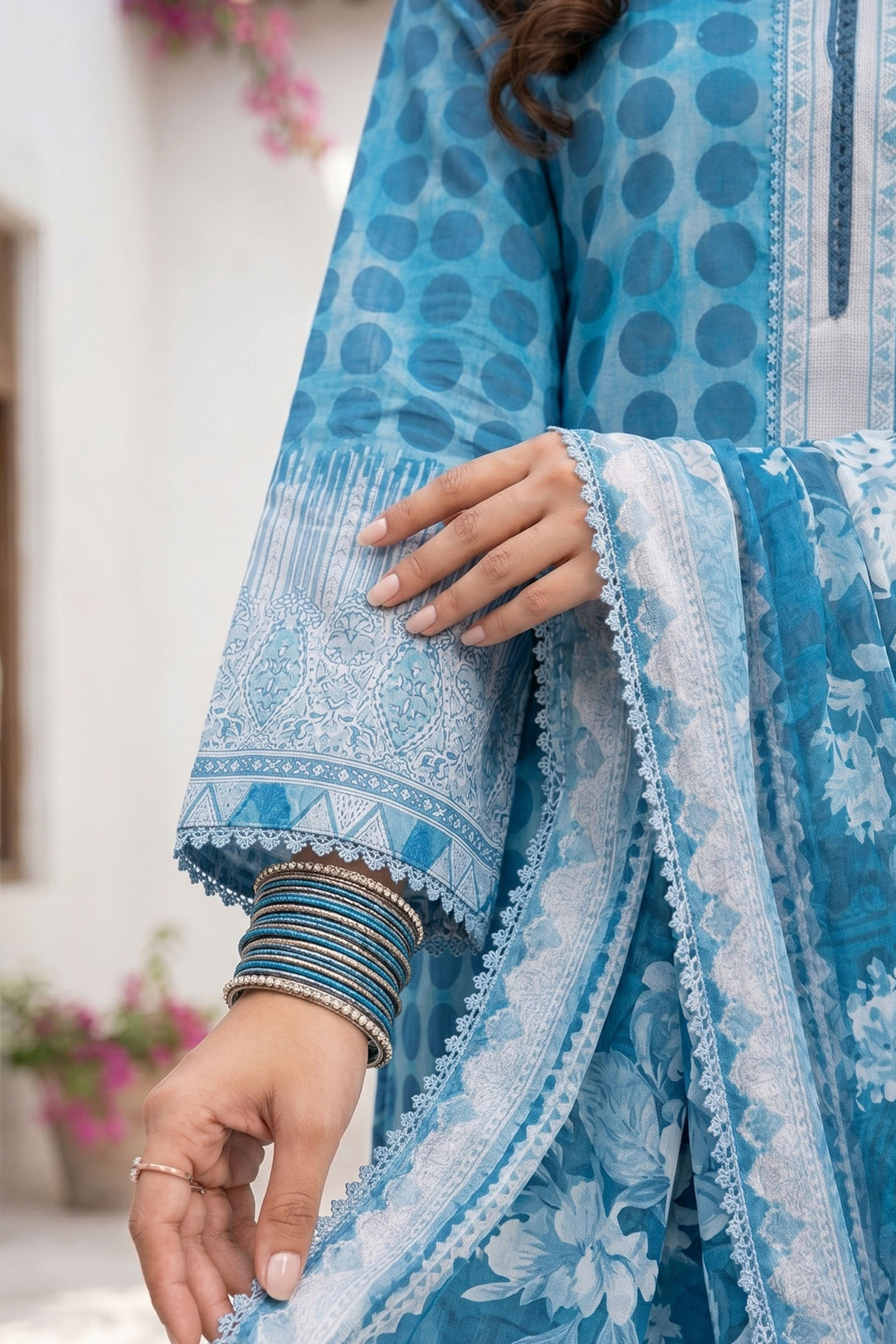 3 Piece Unstitched Blue Premium Lawn