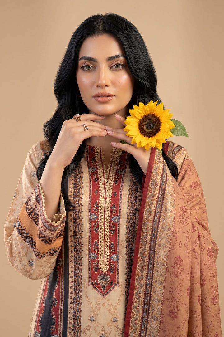 3 Piece Unstitched Beige Khaddar