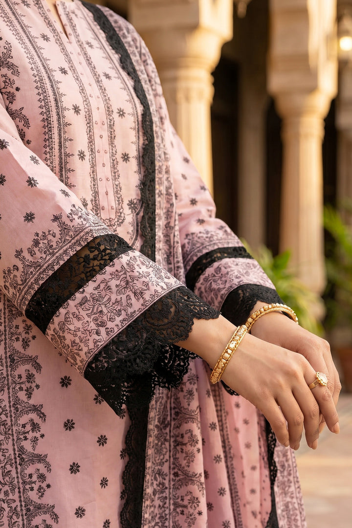Baby Pink 3 Piece Unstitched Premium Printed Lawn
