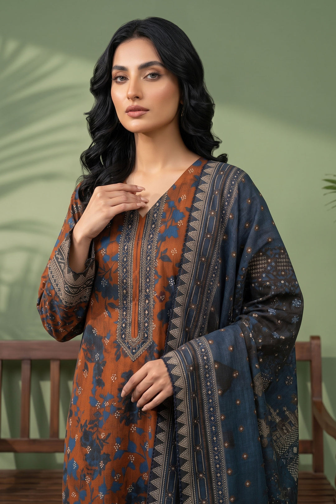 3 Piece Unstitched Brown Premium Linen