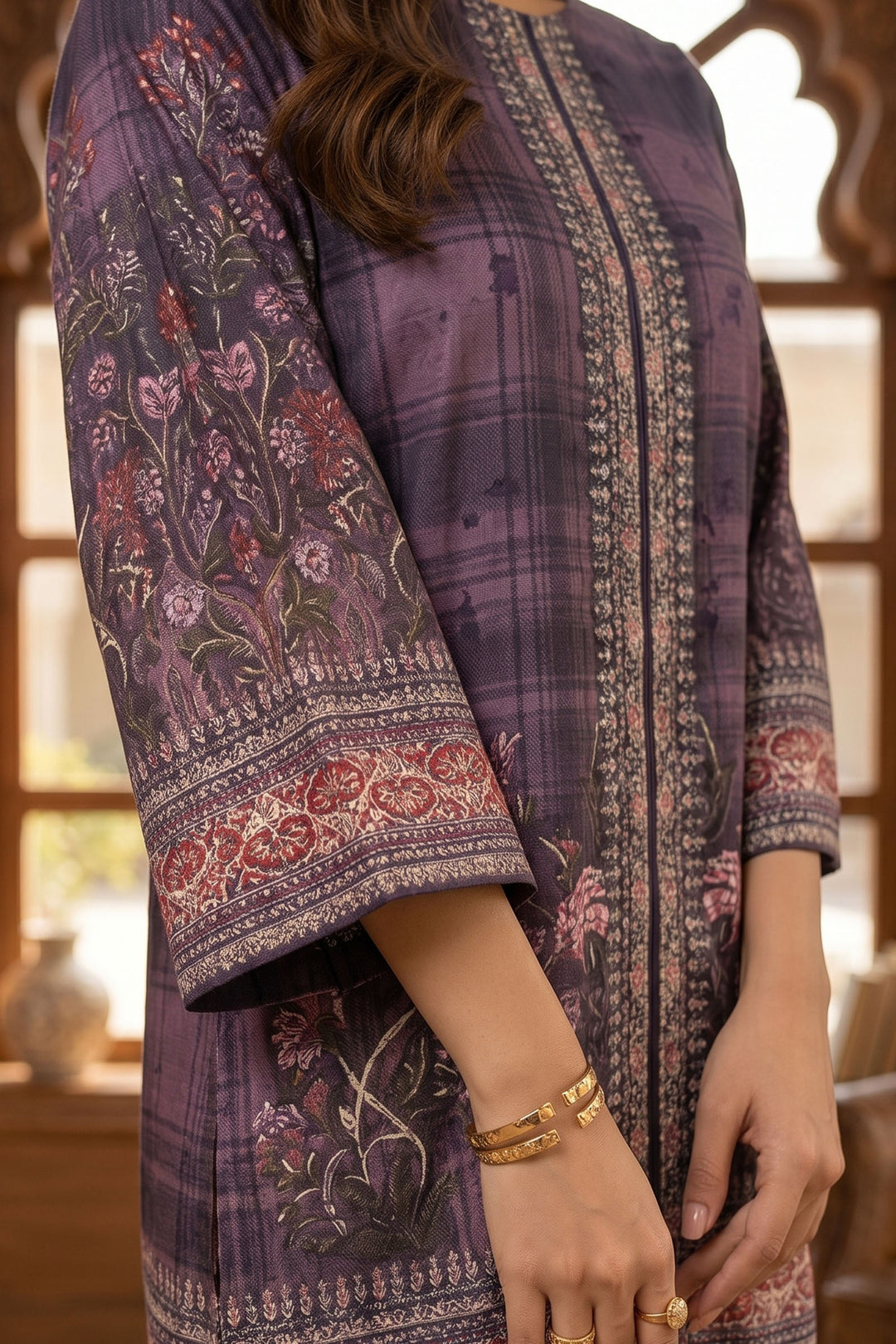 Purple Taupe 2 Piece Unstitched Printed Cambric Co-Ord Set