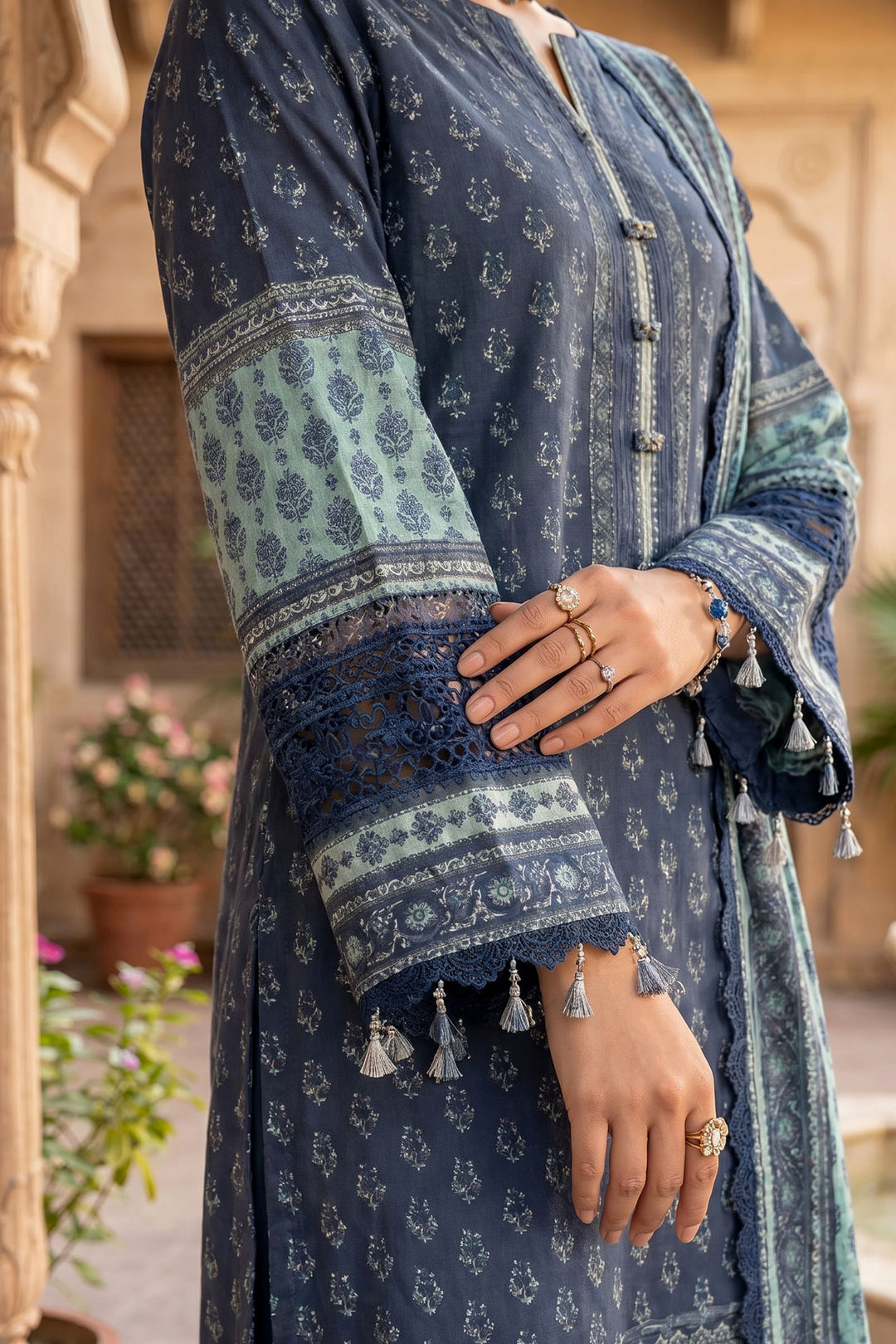 Blue 3 Piece Unstitched Premium Printed Lawn