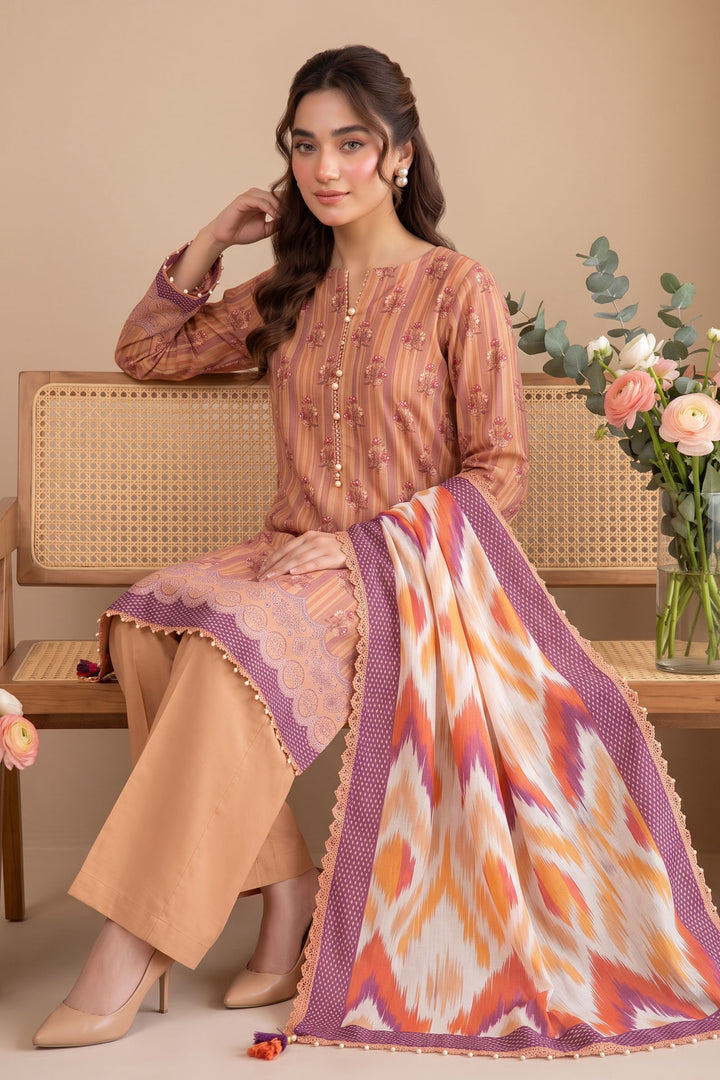Persian Orange 3 Piece Unstitched Premium Printed Lawn