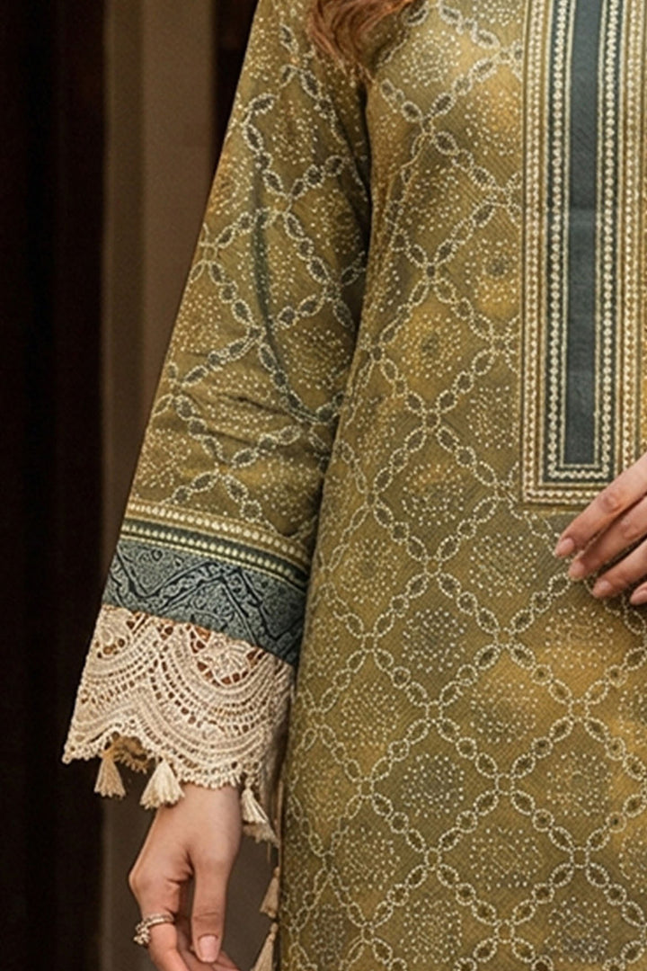 Dark Tan 3 Piece Unstitched Premium Printed Lawn